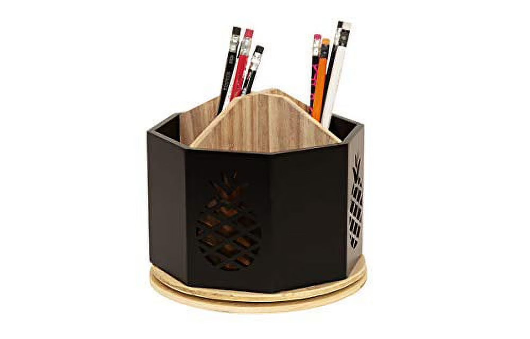 Green Wooden 4 Sections Rotating Organizer for Small Office Supplies