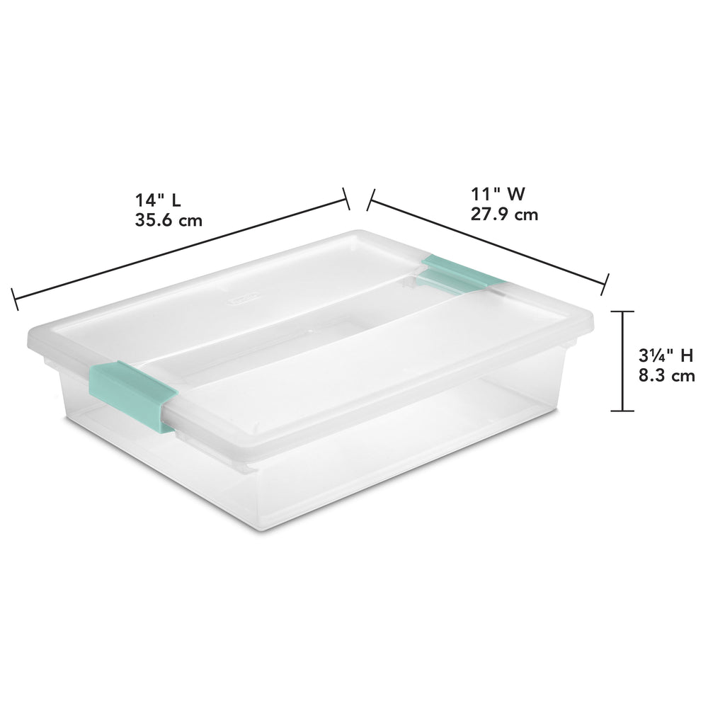 Large Clear Plastic Storage Bin Tote with Clear Lid & Aqua Latch