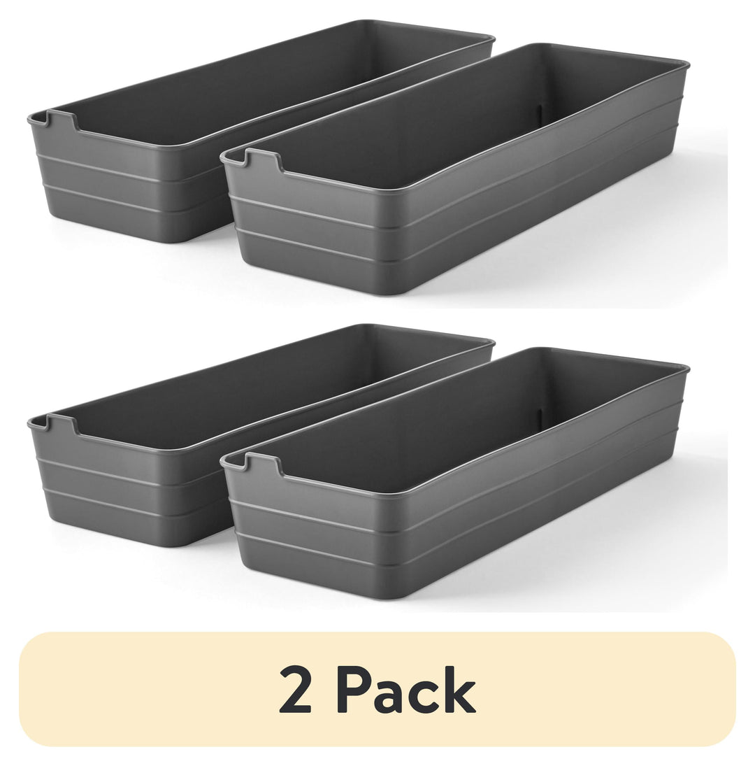 (2 Pack)  Utility Flex Storage Tray Organizer Set, Plastic Drawer Organizer Trays for Kitchen, Desk, Bathroom and Office Drawer Organization, Gray, 2-Pack, 5" X 15"