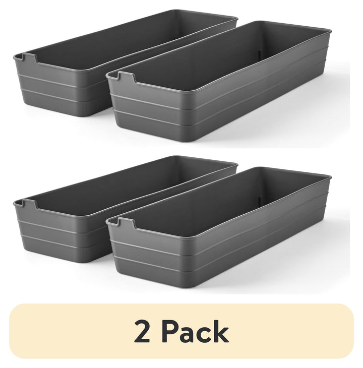 (2 Pack)  Utility Flex Storage Tray Organizer Set, Plastic Drawer Organizer Trays for Kitchen, Desk, Bathroom and Office Drawer Organization, Gray, 2-Pack, 5" X 15"