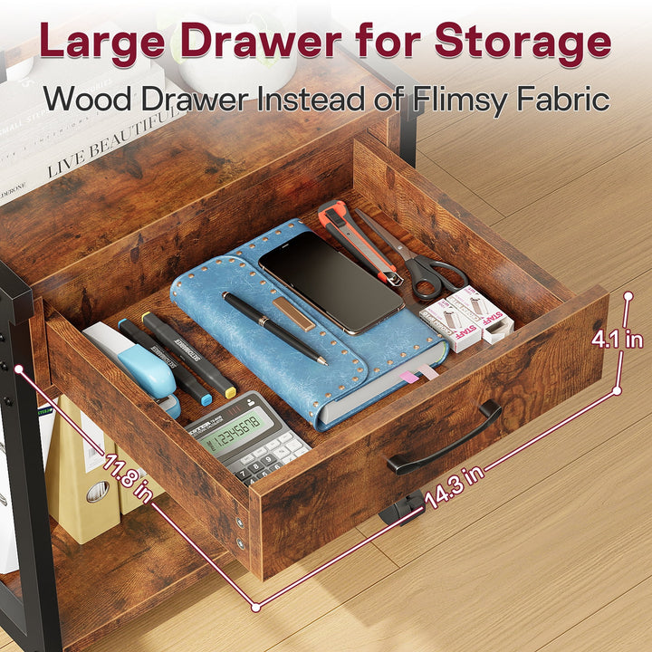 Printer Stand with Wheels,Drawer and Storage Shelf,3-Tier Rolling Mobile Printer Cart Fits Letter and A4 Size Files for Home Office,Brown
