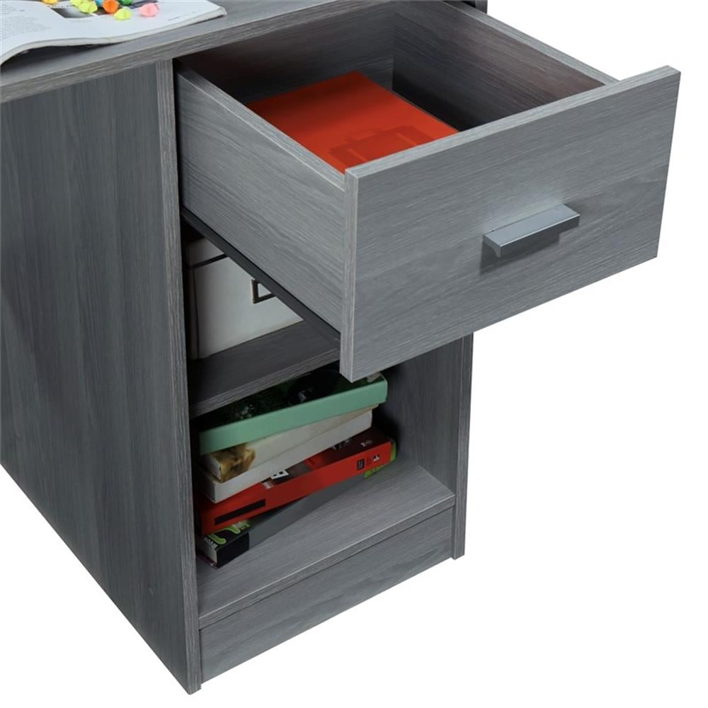 Modern Engineered Wood Computer Desk with Storage Hutch in Gray