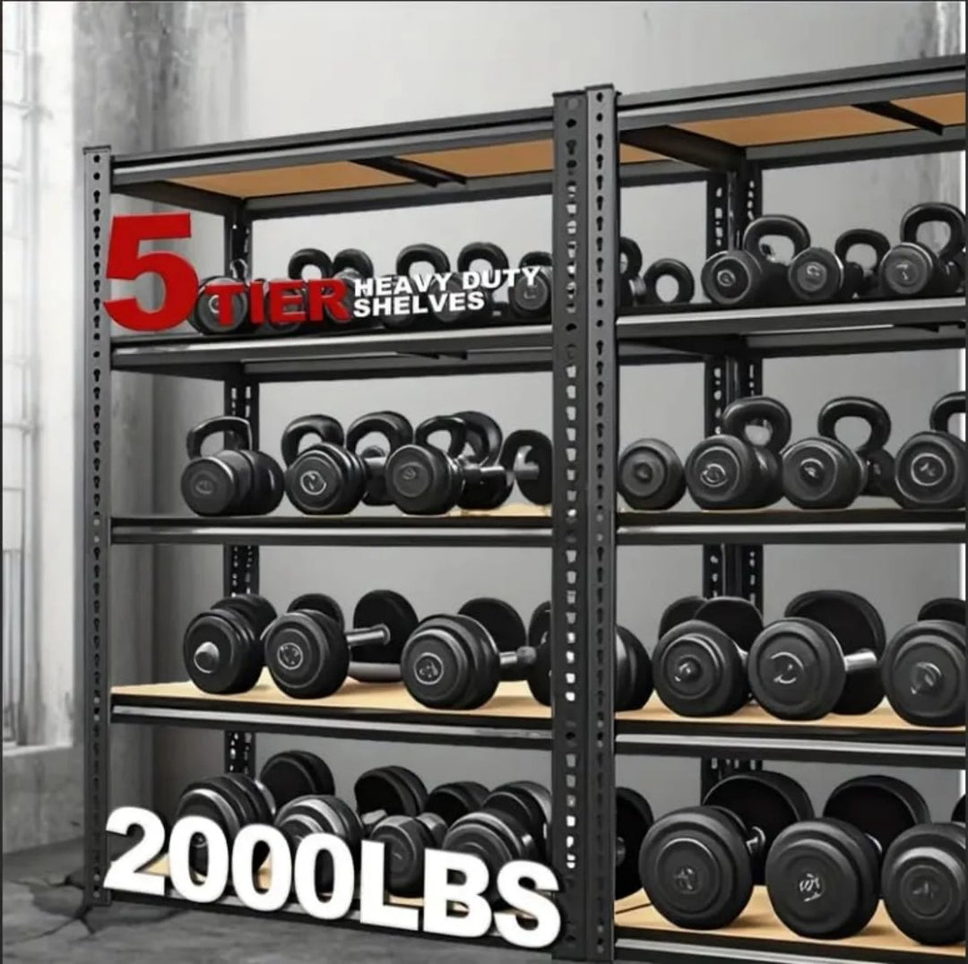 5 Tier Storage Shelves, Heavy Duty Metal Shelving Unit 2000 Lbs, Adjustable Gourd Hole Rack for Garage Pantry Closet Kitchen Warehouse, Black
