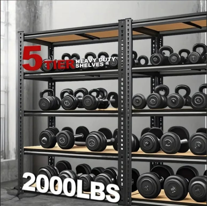 5 Tier Storage Shelves, Heavy Duty Metal Shelving Unit 2000 Lbs, Adjustable Gourd Hole Rack for Garage Pantry Closet Kitchen Warehouse, Black