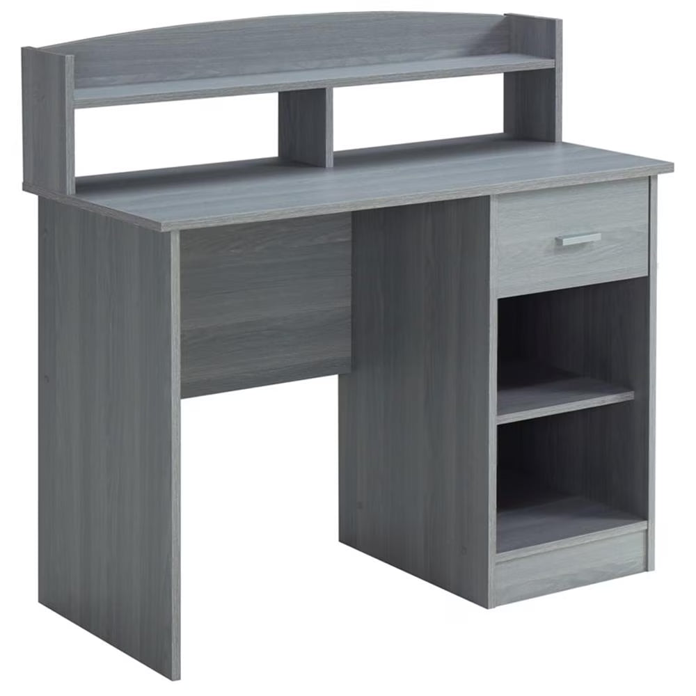 Modern Engineered Wood Computer Desk with Storage Hutch in Gray