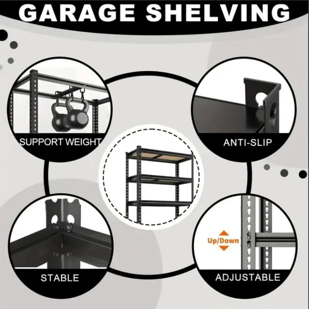5 Tier Storage Shelves, Heavy Duty Metal Shelving Unit 2000 Lbs, Adjustable Gourd Hole Rack for Garage Pantry Closet Kitchen Warehouse, Black