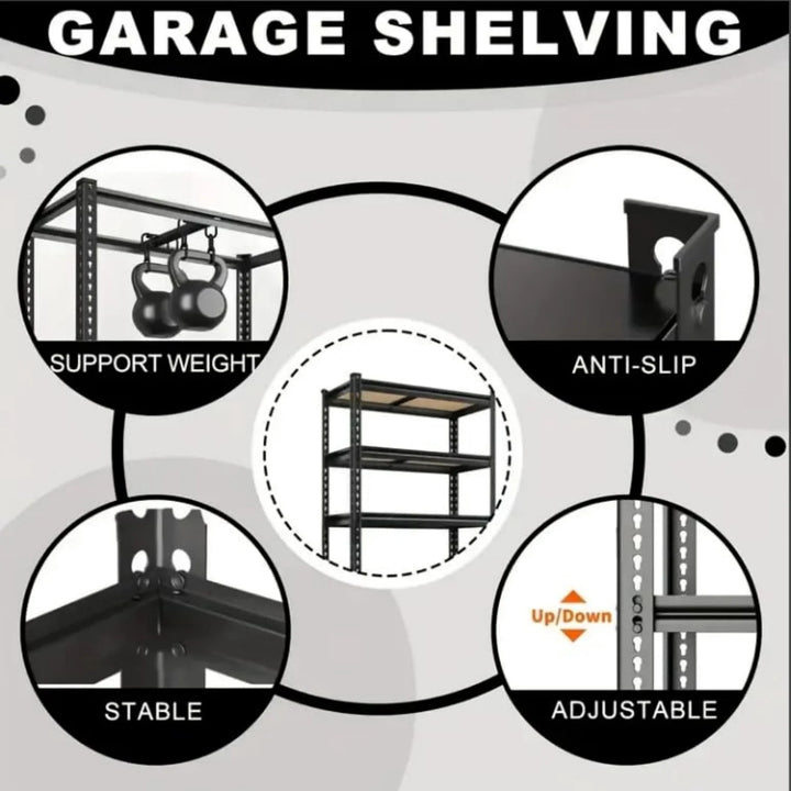 5 Tier Storage Shelves, Heavy Duty Metal Shelving Unit 2000 Lbs, Adjustable Gourd Hole Rack for Garage Pantry Closet Kitchen Warehouse, Black