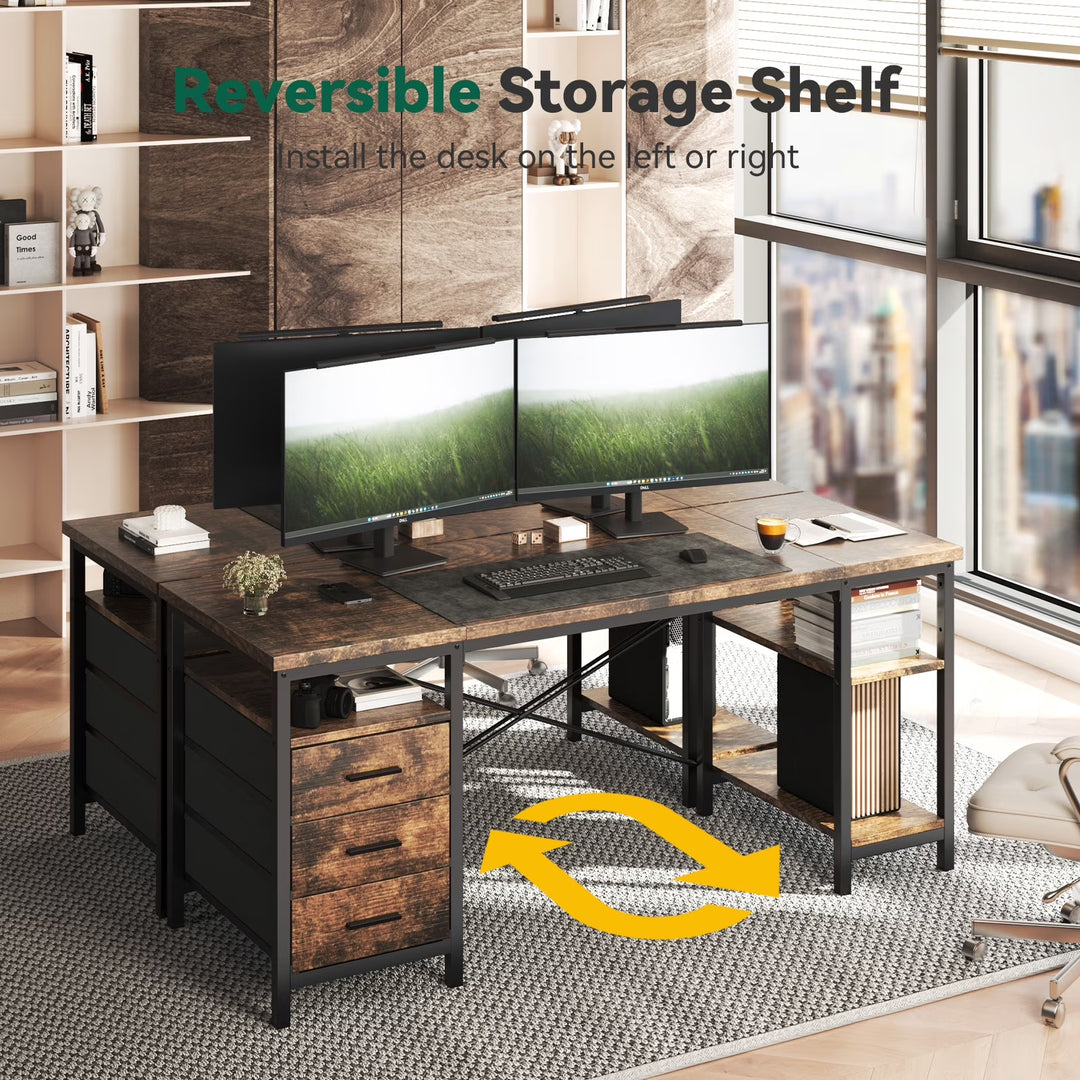 55" Computer Desk, Home Office Desk with 3 Drawers and Storage Shelves, PC Table Desk for Bedroom, Brown