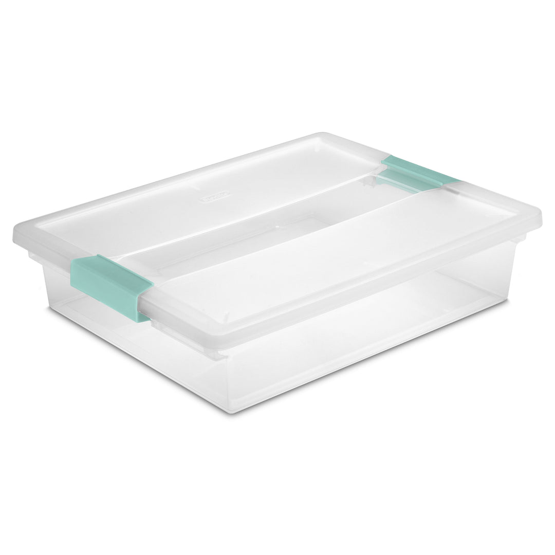 Large Clear Plastic Storage Bin Tote with Clear Lid & Aqua Latch