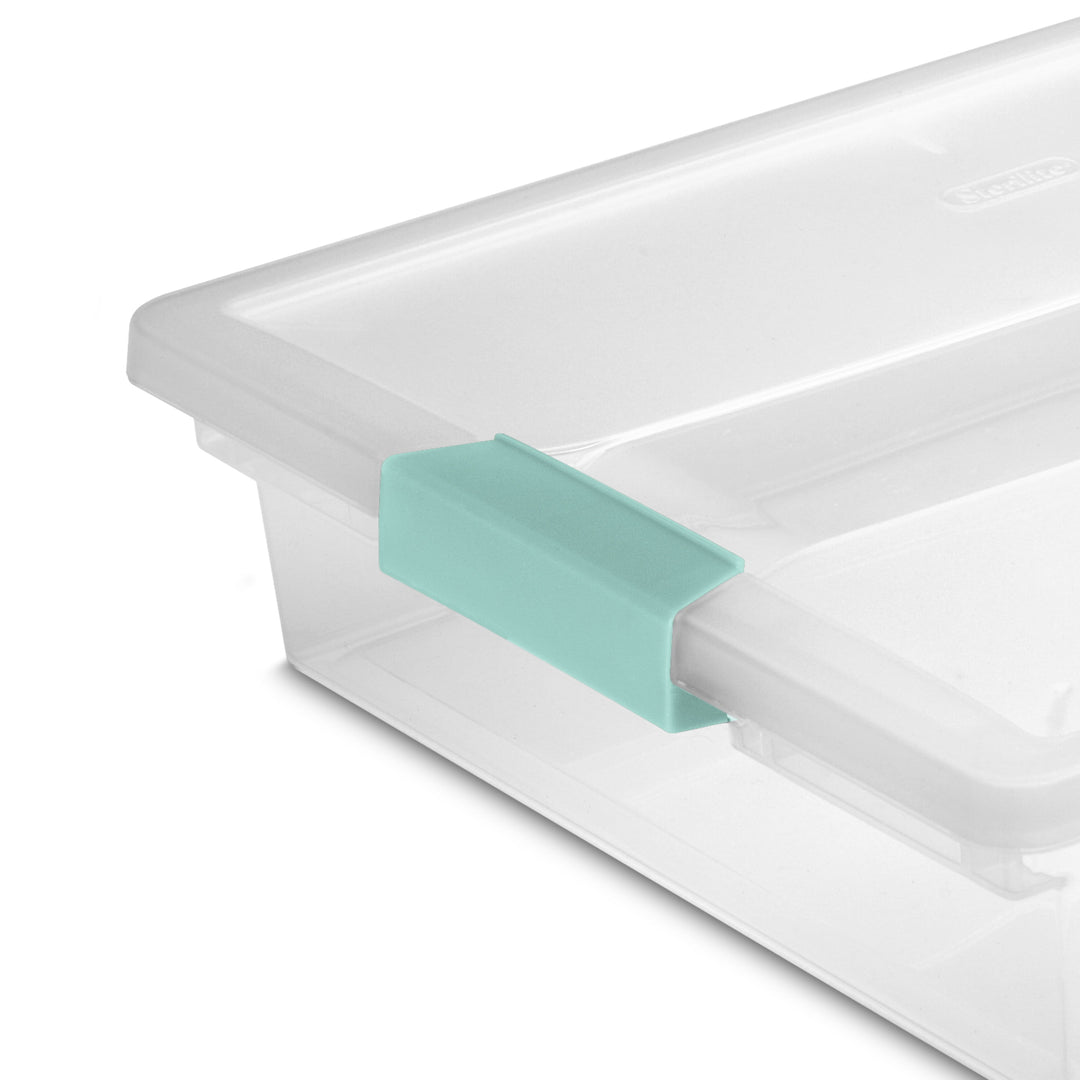 Large Clear Plastic Storage Bin Tote with Clear Lid &amp; Aqua Latch