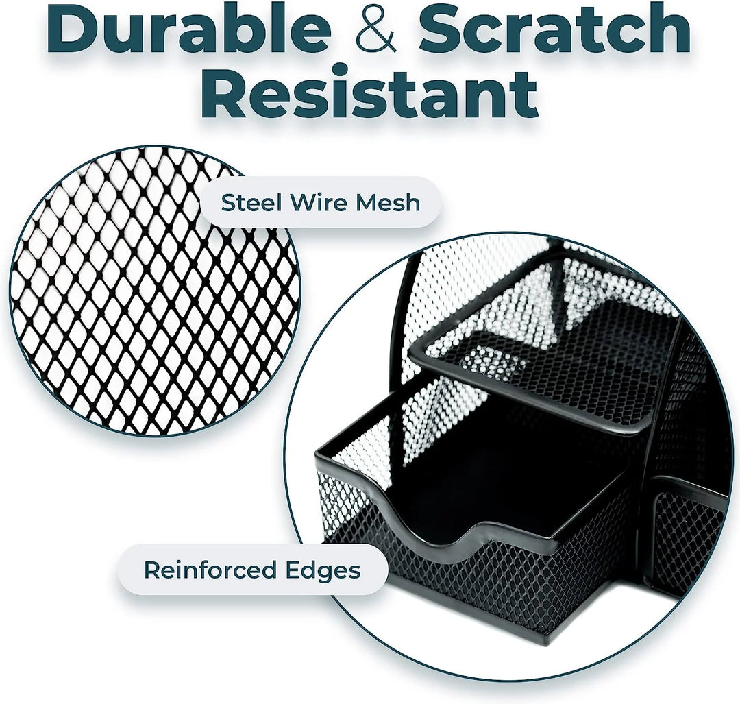 Greenco Mesh Desk Organizer Office Supplies Caddy, 6 Compartments, Small Black Desk Organizer for Pen, Pencil, Small Office Supplies and Stationary Accessories Storage Organization
