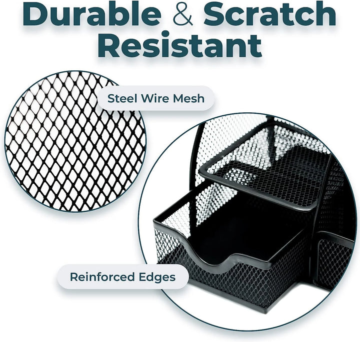 Greenco Mesh Desk Organizer Office Supplies Caddy, 6 Compartments, Small Black Desk Organizer for Pen, Pencil, Small Office Supplies and Stationary Accessories Storage Organization