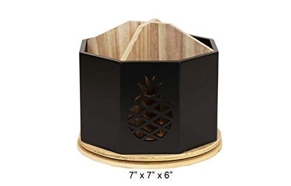 Green Wooden 4 Sections Rotating Organizer for Small Office Supplies