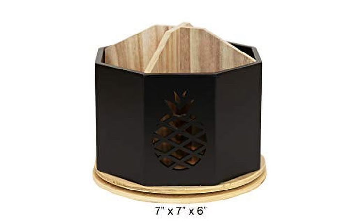 Green Wooden 4 Sections Rotating Organizer for Small Office Supplies
