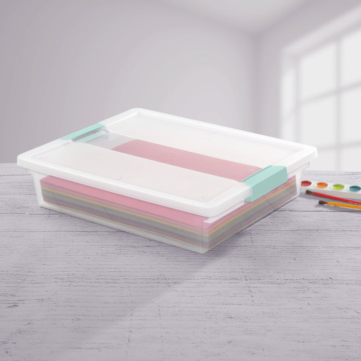 Large Clear Plastic Storage Bin Tote with Clear Lid &amp; Aqua Latch
