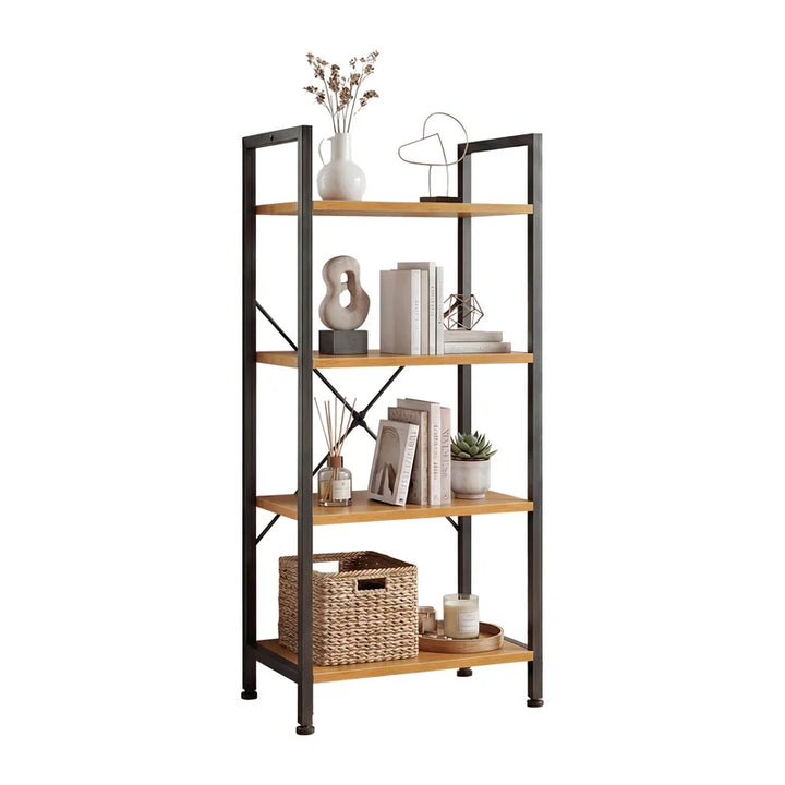 4 Tier Bookshelf, Free Standing Shelf, Bookcase Shelf Storage Organizer, Industrial Book Shelves for Home Office, Living Room, Kitchen, Wood