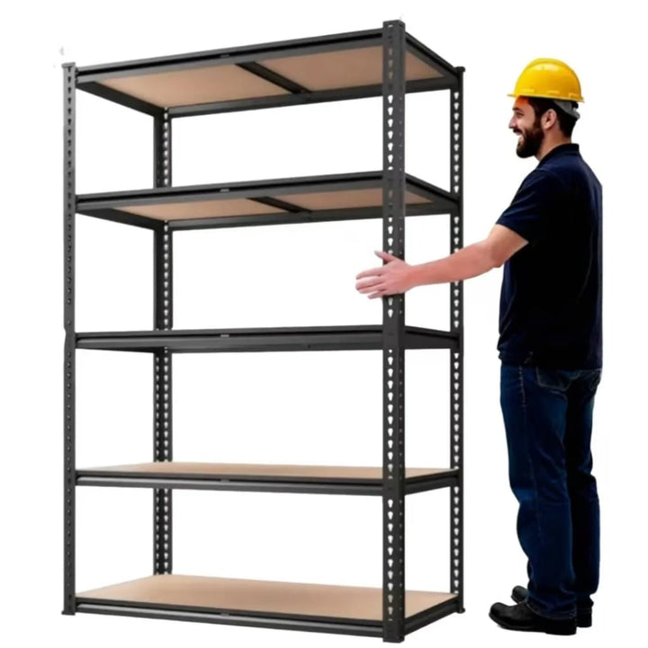 5 Tier Storage Shelves, Heavy Duty Metal Shelving Unit 2000 Lbs, Adjustable Gourd Hole Rack for Garage Pantry Closet Kitchen Warehouse, Black