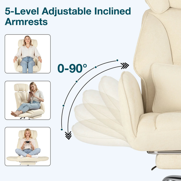 Criss Cross Office Chair with Reversible Armrests, Big and Tall Desk Chair with Footrest, Reclining Ergonomic Computer Chair with Adjustable Headrest, Executive Fabric Chair for Home, Beige
