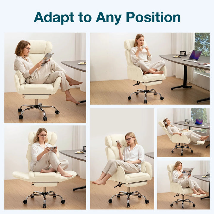 Criss Cross Office Chair with Reversible Armrests, Big and Tall Desk Chair with Footrest, Reclining Ergonomic Computer Chair with Adjustable Headrest, Executive Fabric Chair for Home, Beige