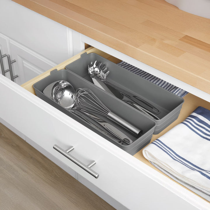 (2 Pack)  Utility Flex Storage Tray Organizer Set, Plastic Drawer Organizer Trays for Kitchen, Desk, Bathroom and Office Drawer Organization, Gray, 2-Pack, 5" X 15"